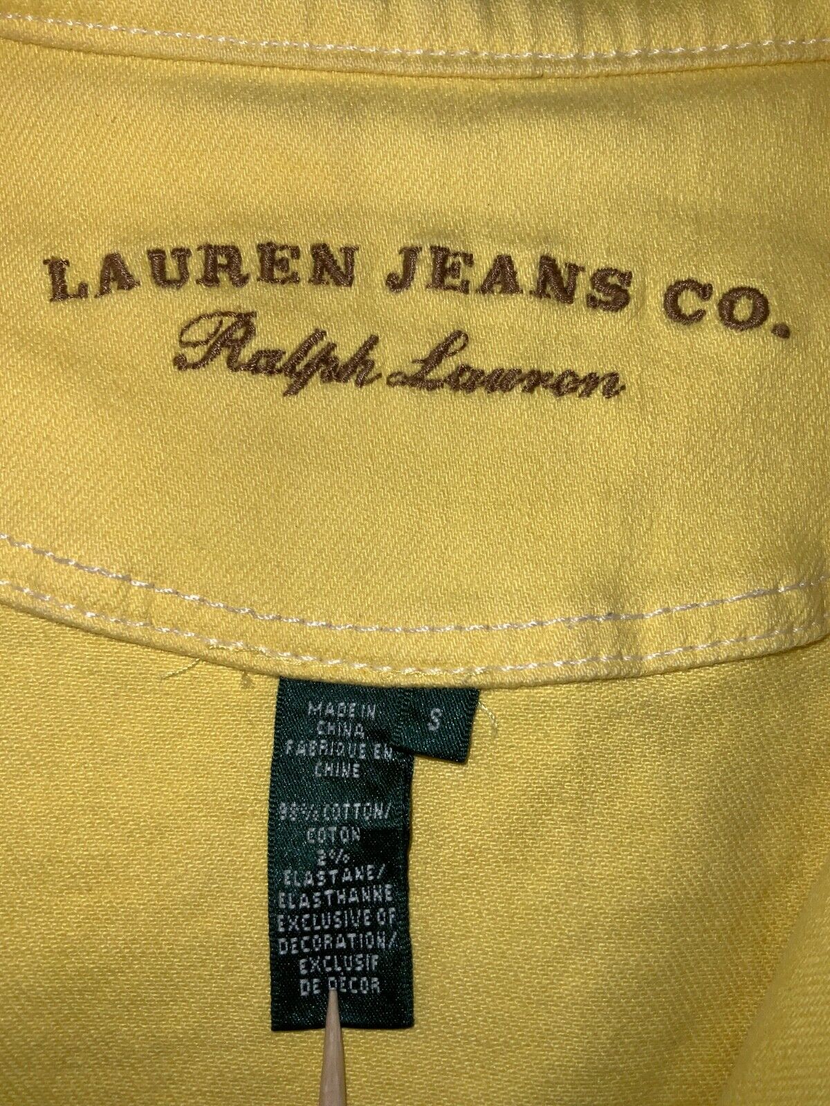 Vintage Lauren Jeans Co. Women's Denim Jean Jacket Small Yellow Full Zip 90s