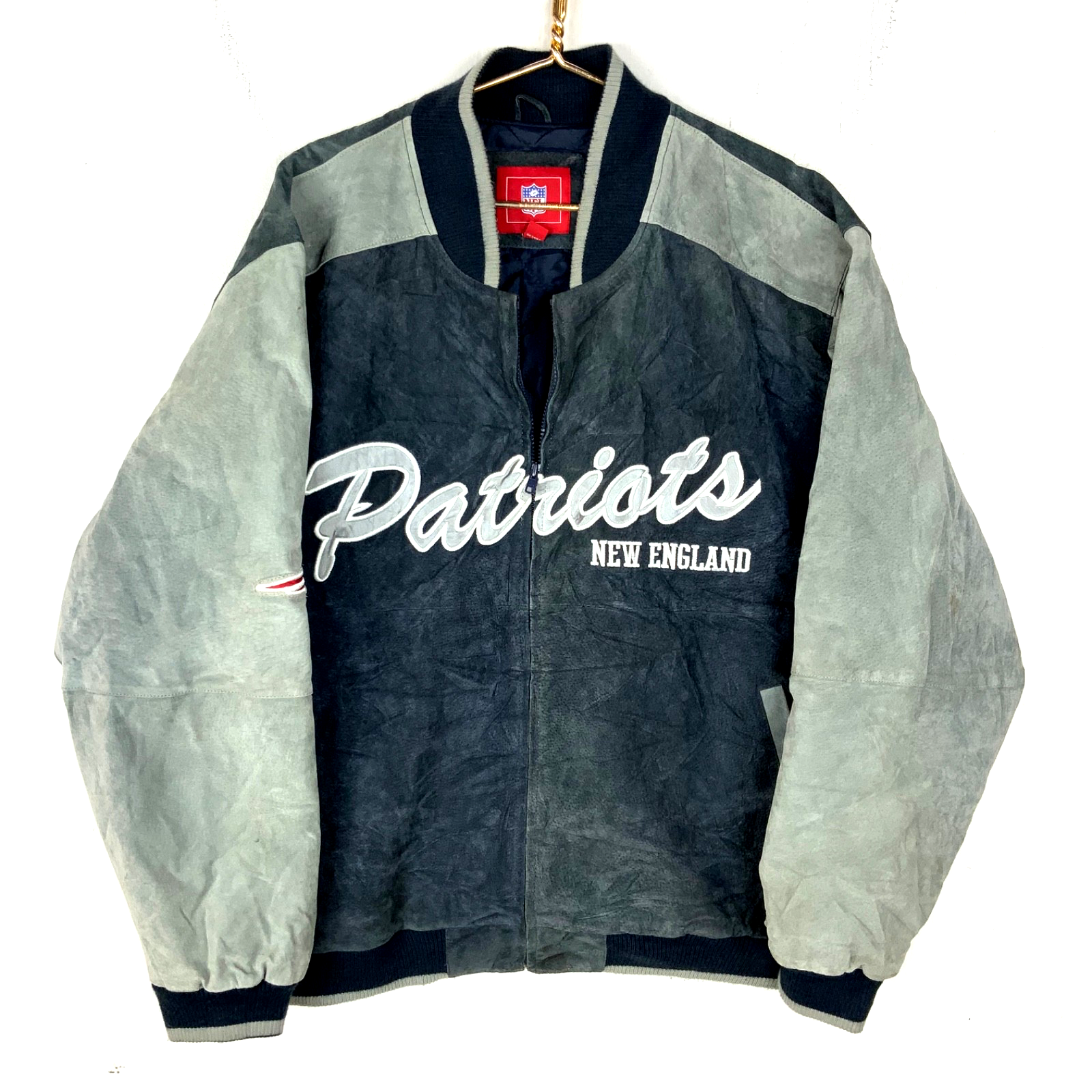 Vintage New England Patriots Leather Varsity Bomber Jacket 2XL Nfl