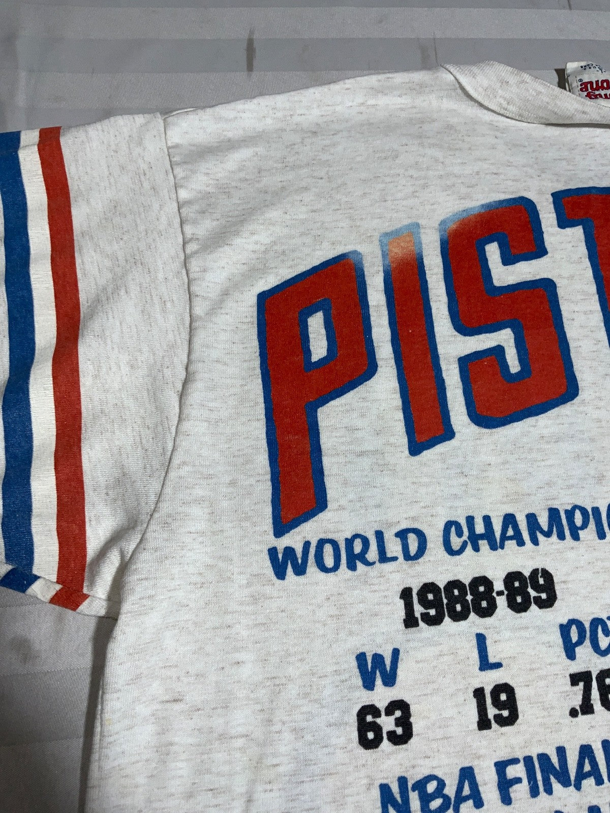Vintage Detroit Pistons T-Shirt Large Gray 3/4 Sleeve Aop 1991 Nba Long Gone 90s