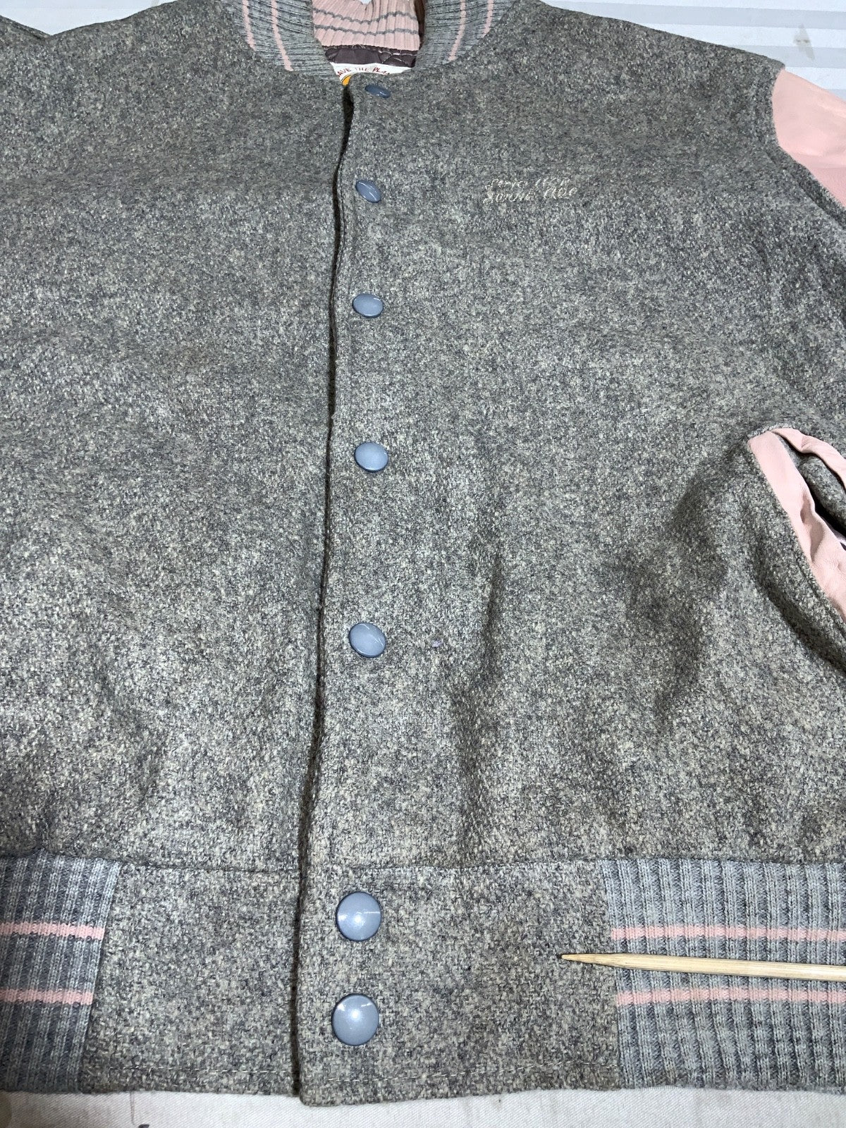 Vintage Hard Rock Cafe Wool Leather Bomber Jacket Medium Gray Snap Button 90s
