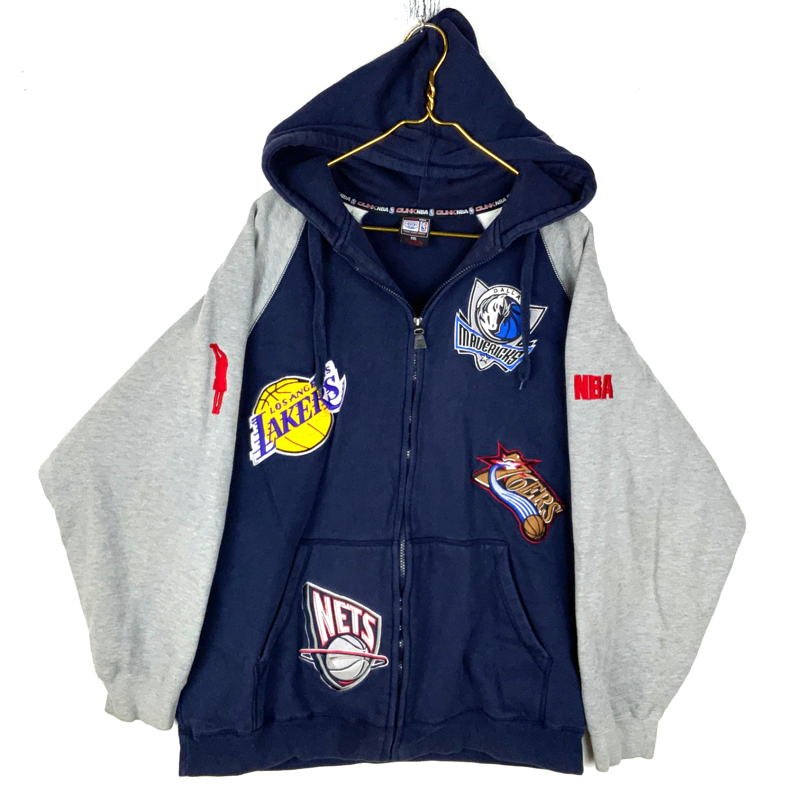 Y2K Nba Teams Patch Sweatshirt Hoodie 2XL Blue Full Zip Embroidered Dunk Nba
