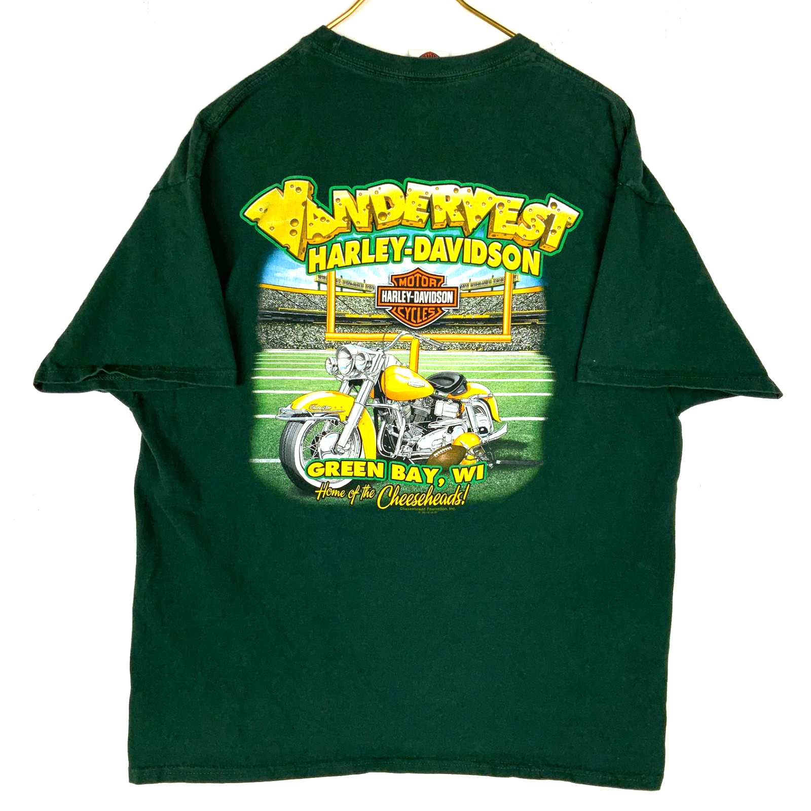Harley Davidson T-Shirt XL Cheeseheads Green Bay Wisconsin Double Sided