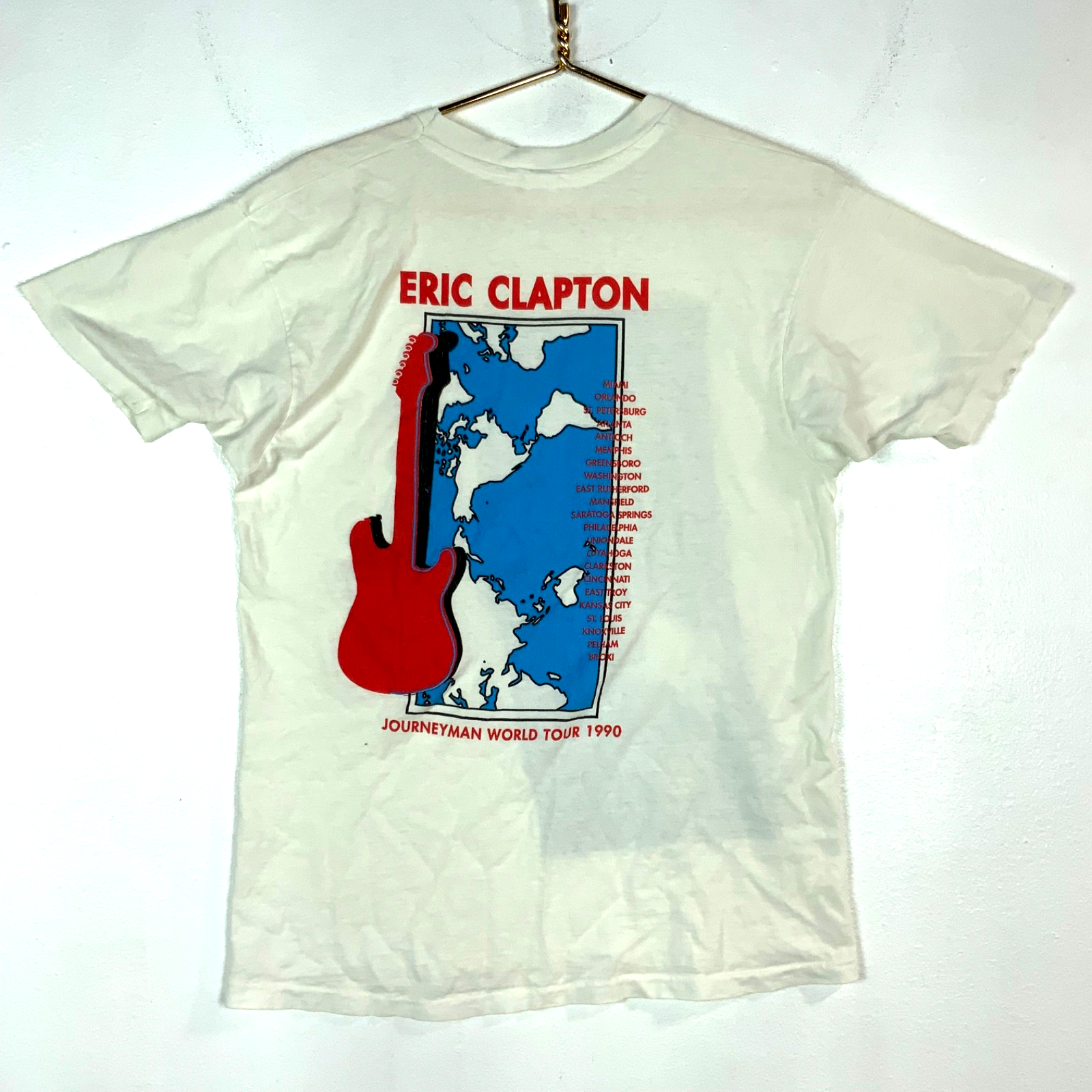 Vintage Eric Clapton T-Shirt Large White 1990 Single Stitch Journeyman Tour