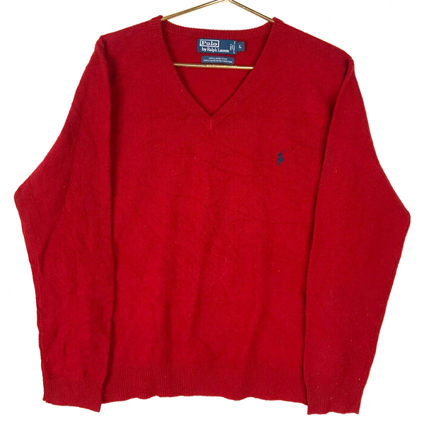 Vintage Polo By Ralph Lauren Knit Wool Sweater Size Large Red Italian Yarn 90s
