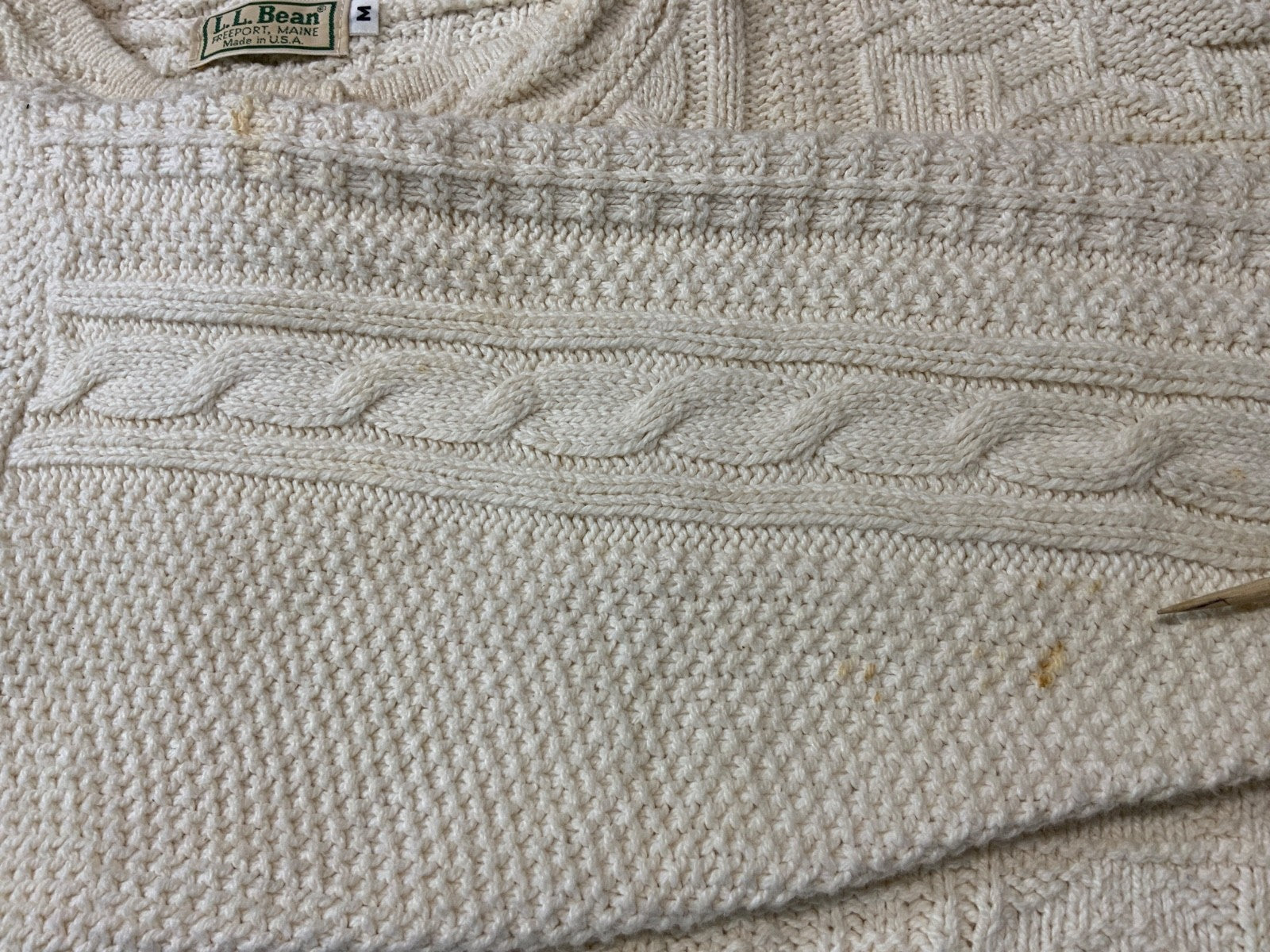 Vintage L.L. Bean Cable Knit Sweater Women’s Medium White Cardigan 90s
