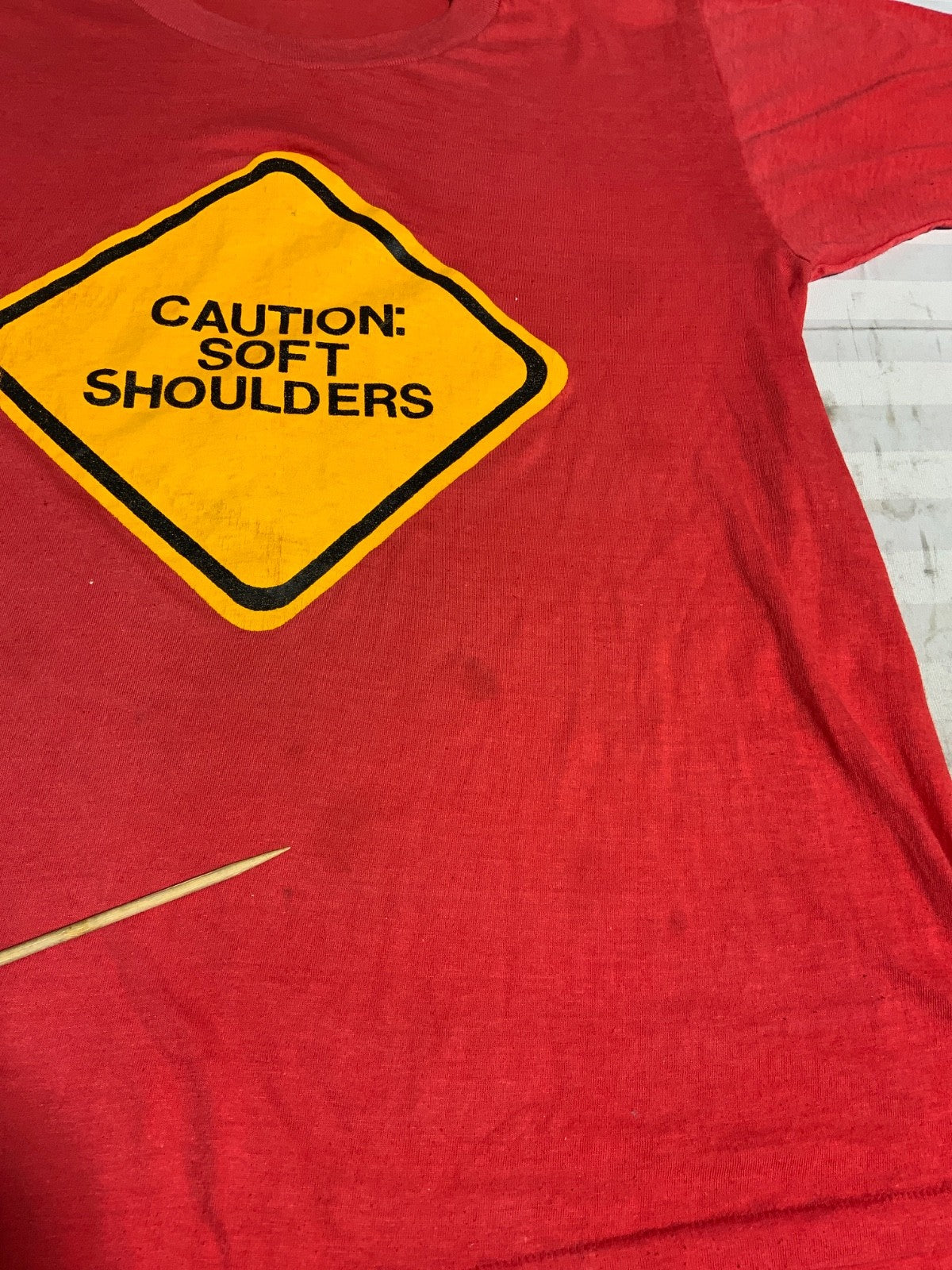 Vintage Caution Soft Shoulders T-Shirt XL Red Made Usa Single Stitch 80s
