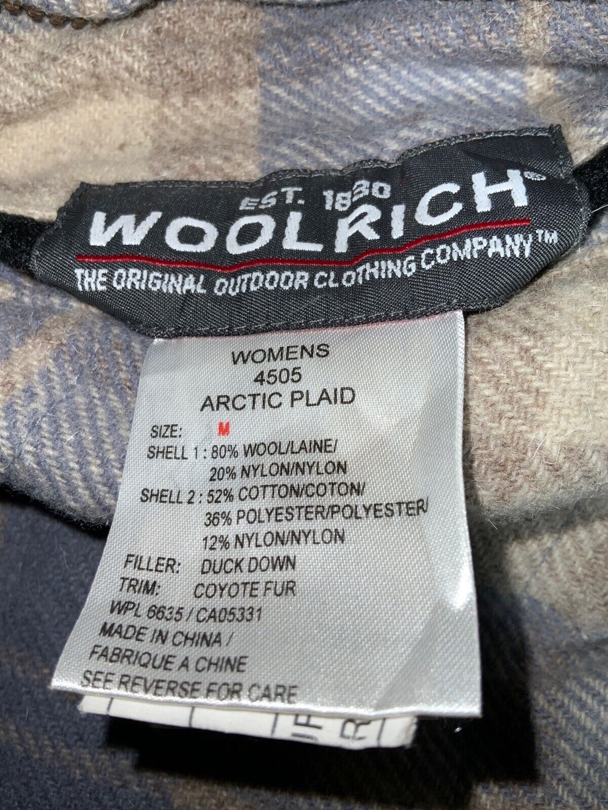Woolrich Women's Arctic Plaid Reversible Wool Puffer Down Vest Medium Full Zip