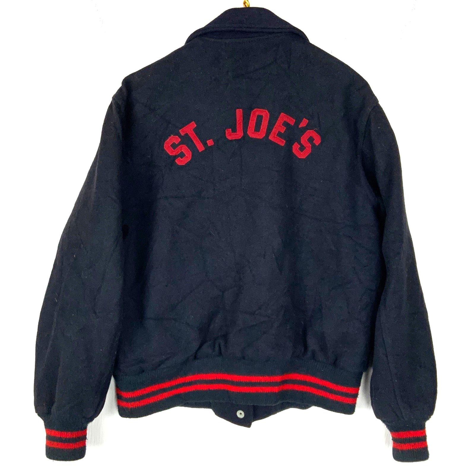 Vintage 1960s Women's Wool Varsity Bomber Jacket Large Blue Snap Button St. Joes