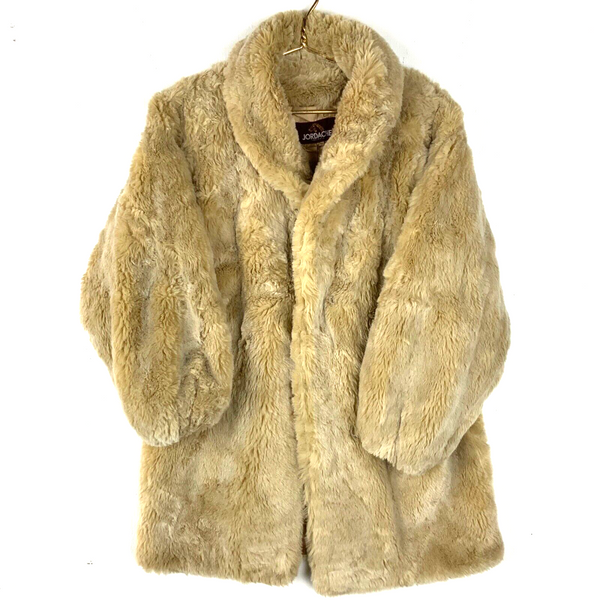 Vintage Jordache Faux Fur Women's Coat Jacket Size Medium Beige Made In Usa 90s