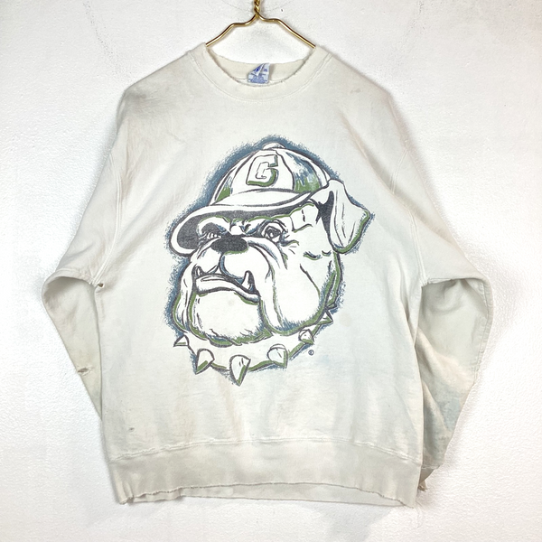 Vintage Georgetown Hoyas Sweatshirt Size Large White Distressed Made In Usa Ncaa