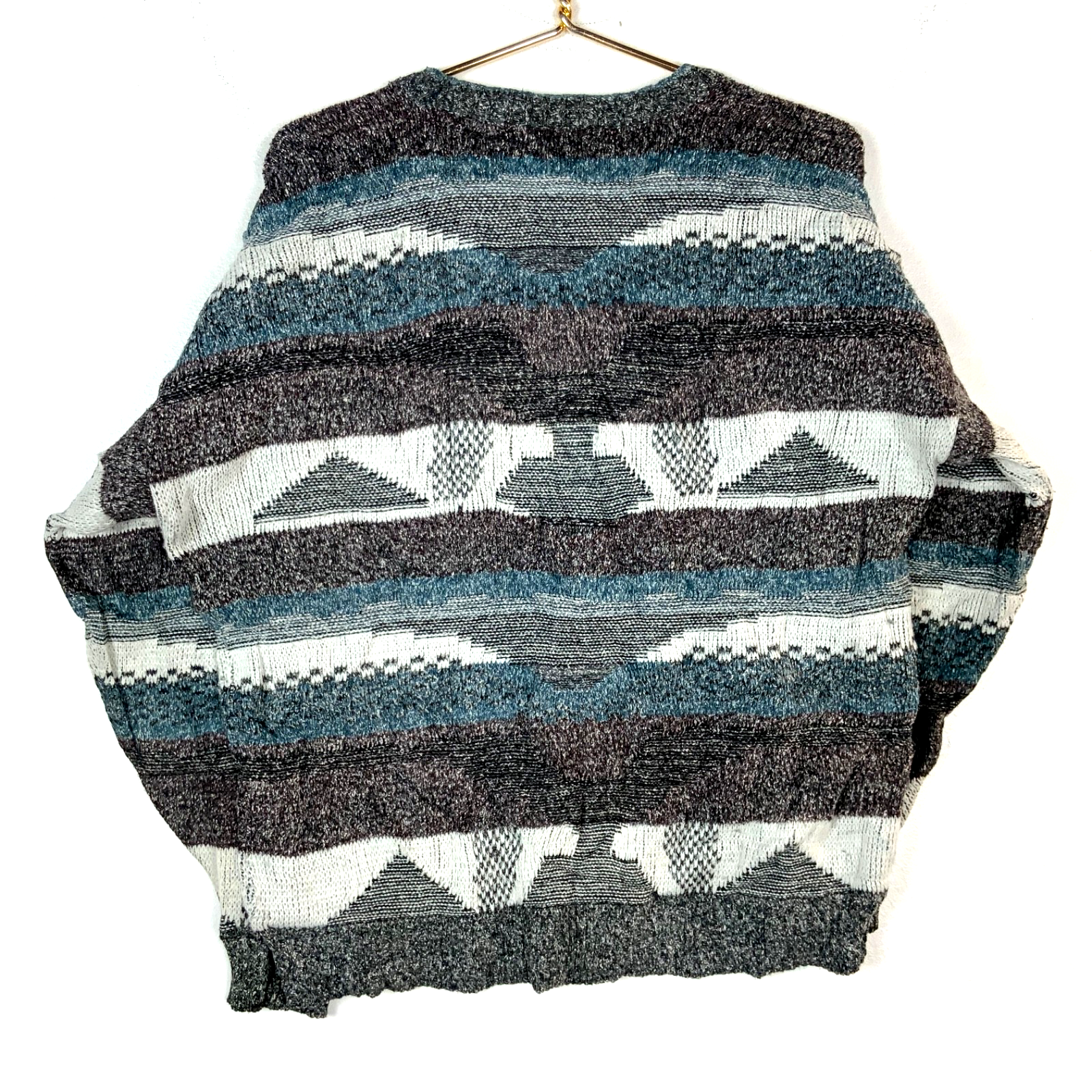 Vintage 1990s Knit Grandpa Sweater Medium Striped Cardigan 90s