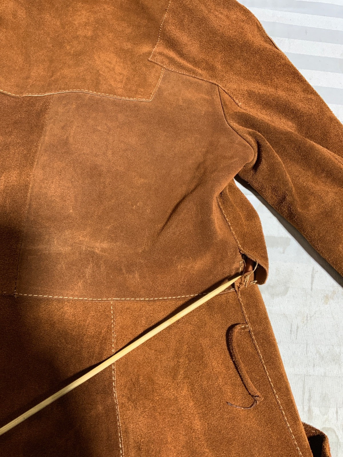 Vintage 1980s Suede Leather Trench Coat Jacket Small Brown Hooded Button Up