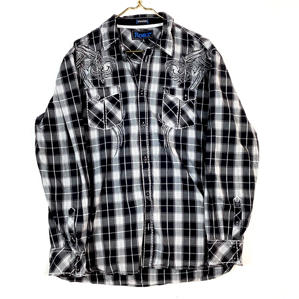 Vintage Y2K Roar Shirt Size 2XL Multicolor Plaid Long Sleeve Button Up