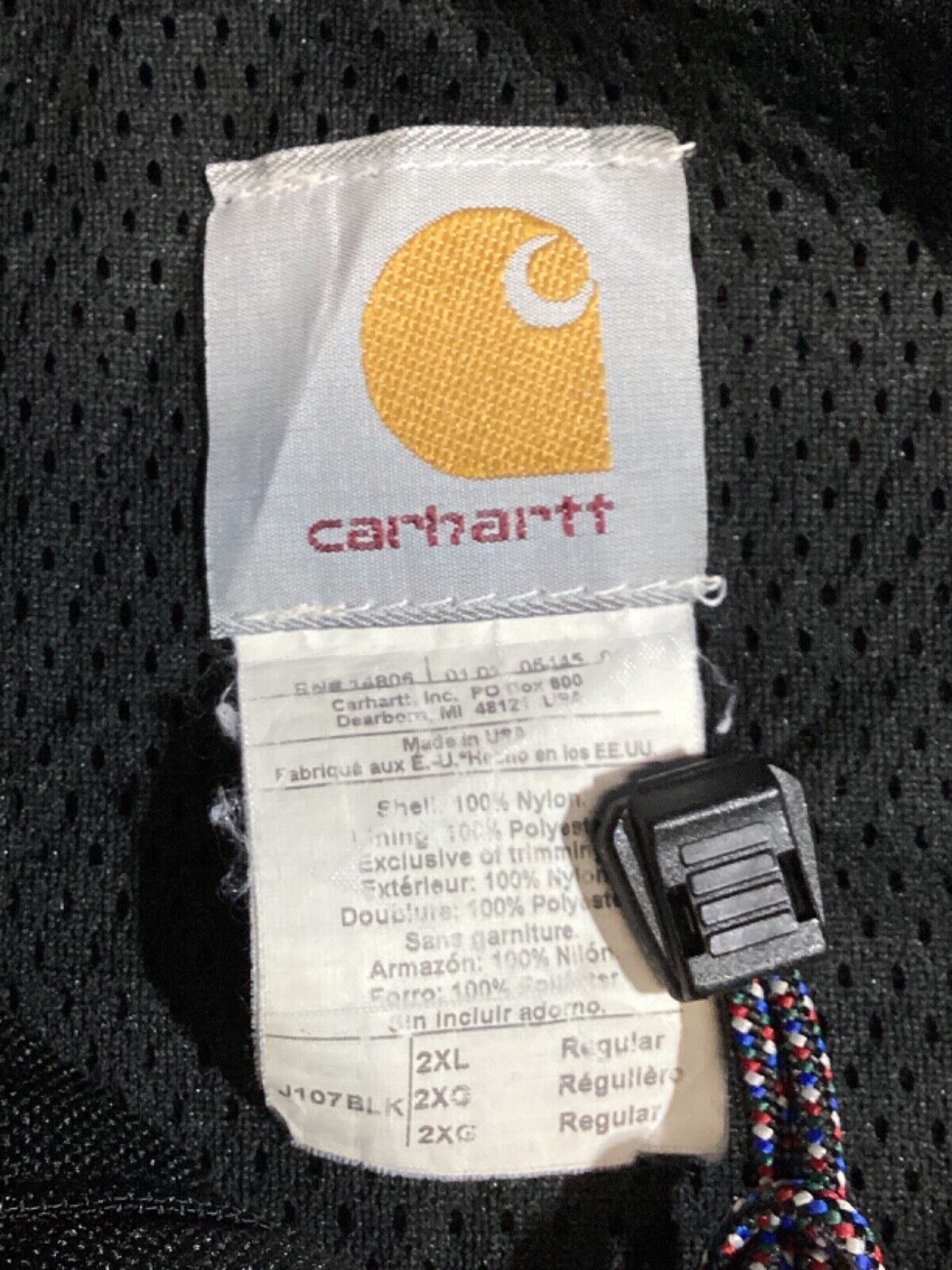 Carhartt Workwear Jacket 2XL Black Full Zip J107 BLK Hooded