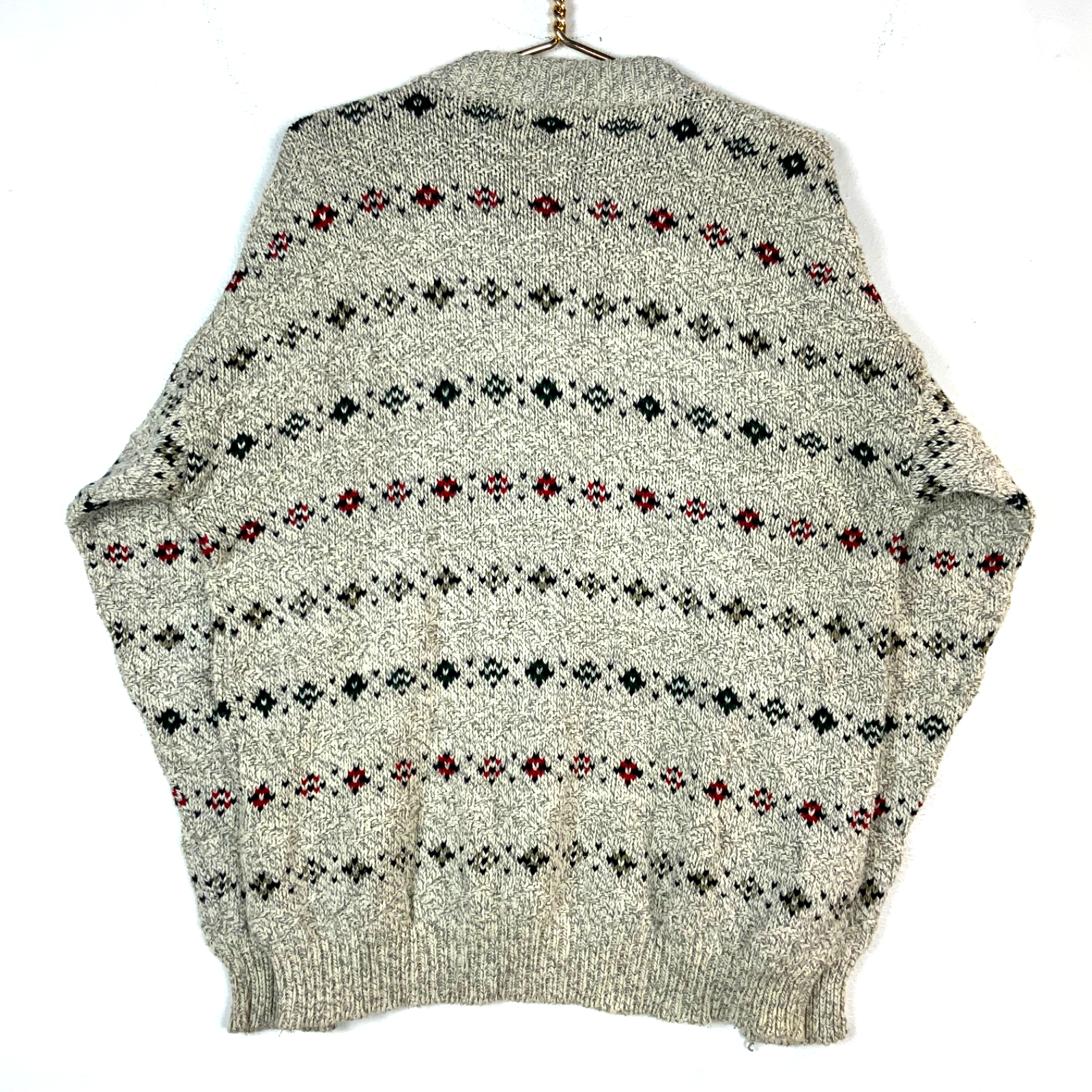 Vintage 1990s Knit Grandpa Sweater Large Gray Henley Argyle 90s