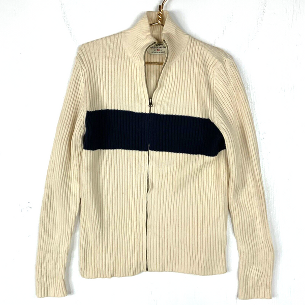Vintage Polo Jeans Ralph Lauren Knit Sweater Women's Medium Beige Full Zip