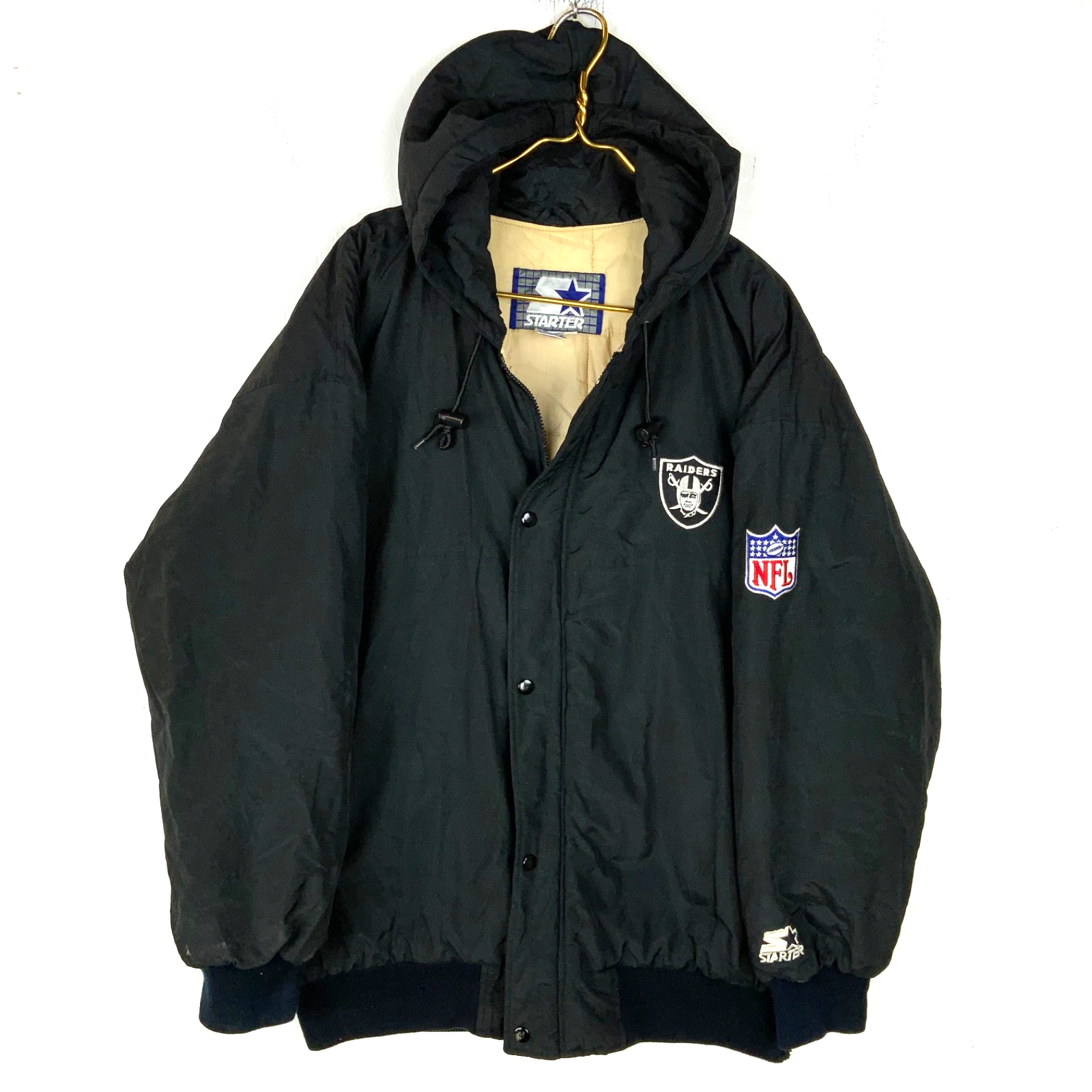 Vintage Oakland Raiders Starter Jacket Large Black Hooded Full Zip Puffer Nfl