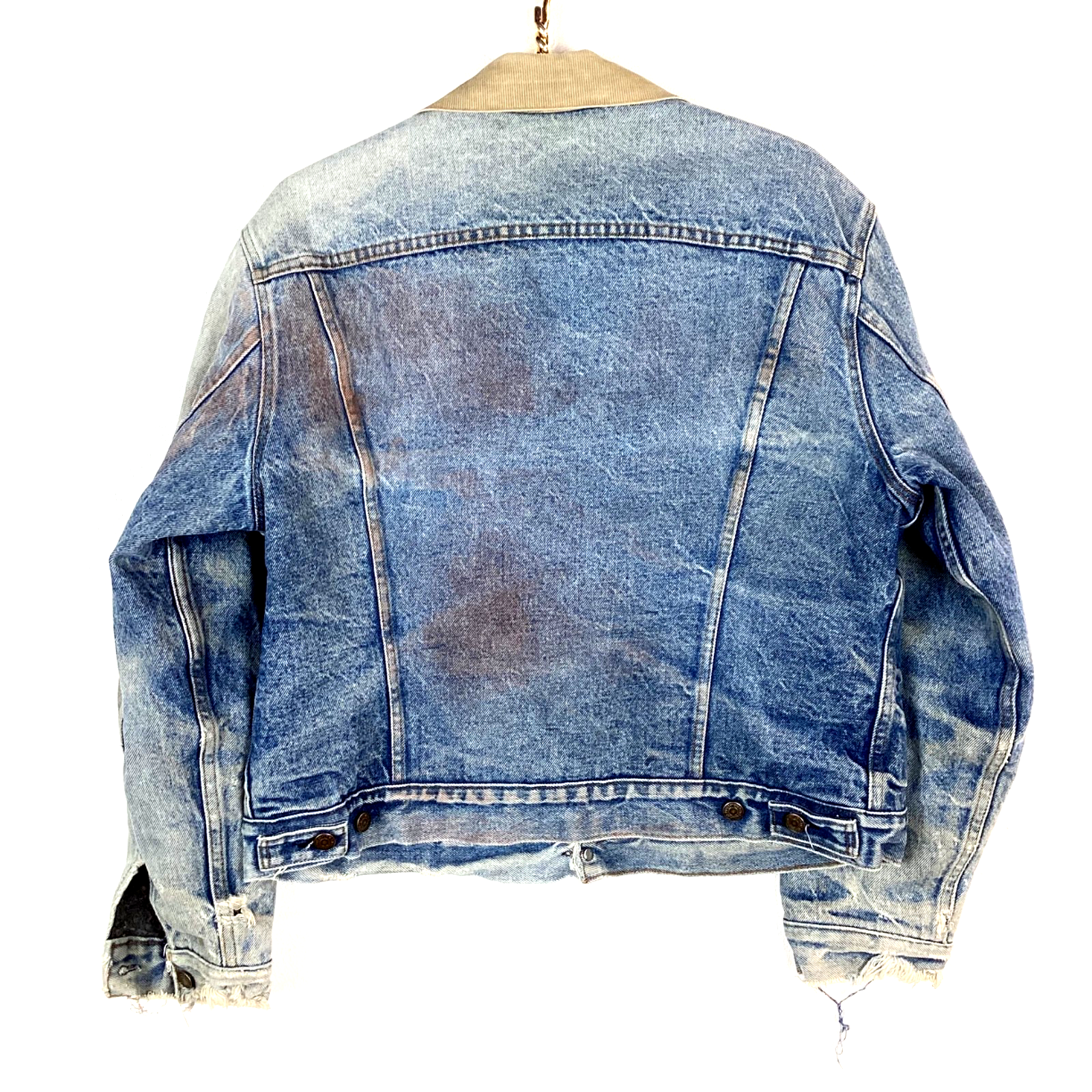 Vintage 1980s Levi’s Denim Jean Jacket Size 46 Blue Blanket Lined Usa Distressed