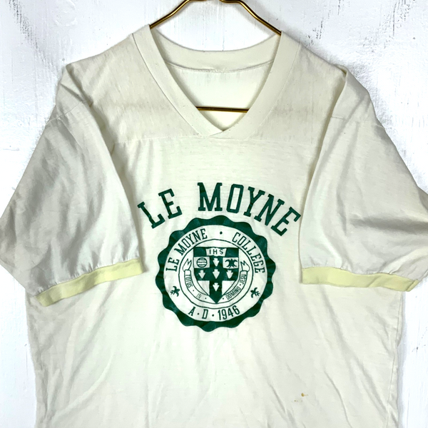 Vintage Le Moyne College T-Shirt Large White V-Neck Single Stitch Ncaa 80s