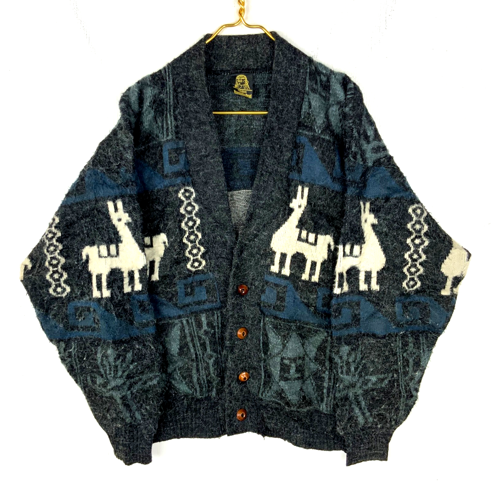 Vintage Tejidos Ruminahui Wool Knit Sweater Medium Gray Cardigan Pattern