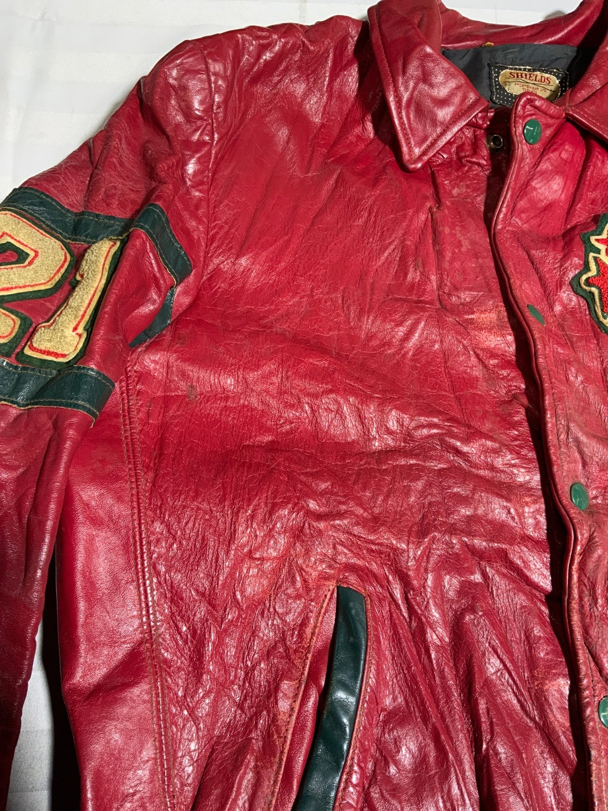 Vintage 1970s Leather Varsity Letterman Jacket Large Red Made In Canada