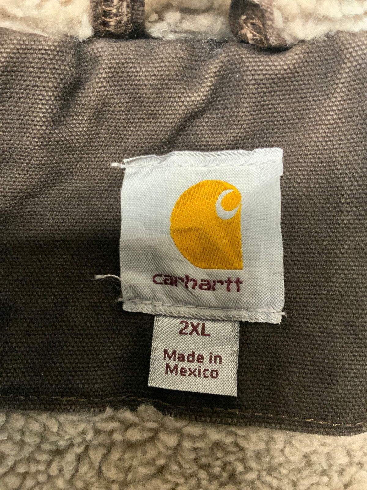 Carhartt Duck Jacket 2XL Brown Full Zip Sherpa Lined Workwear
