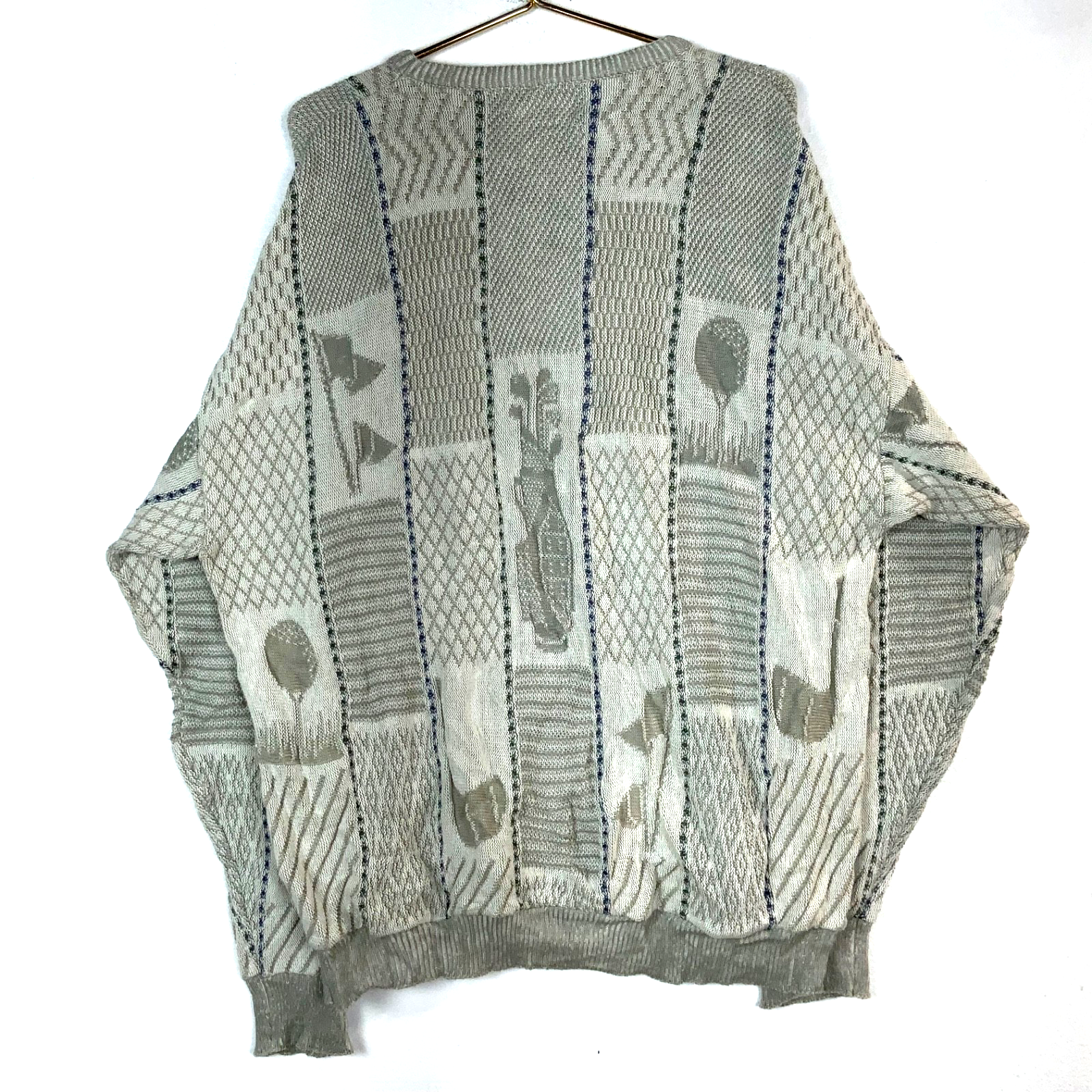 Vintage 1990s Grandpa Knit Sweater XL Beige Crewneck Golf
