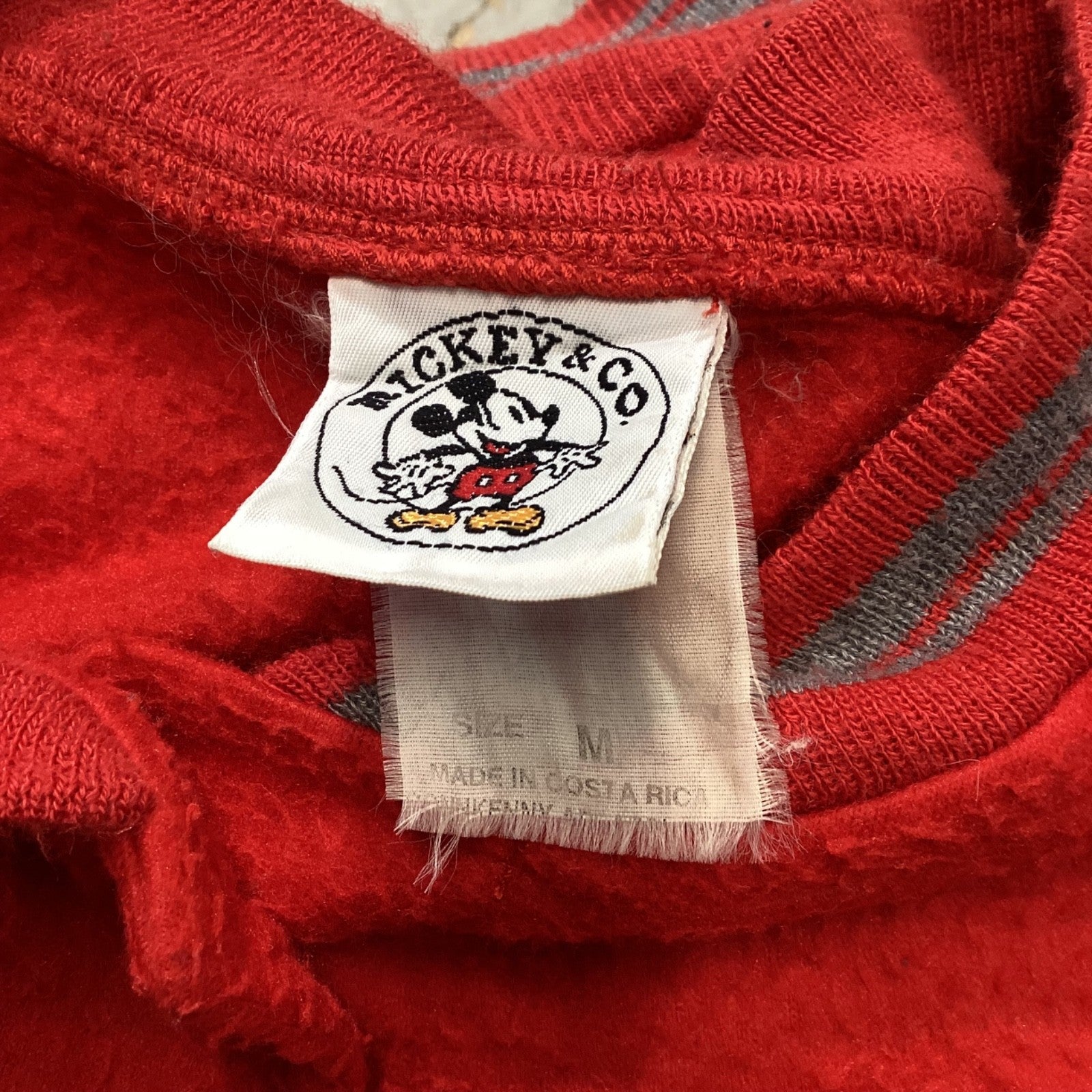 Vintage Mickey Mouse Fleece Sweater Jacket Sweater Medium Script 90s Red Disney