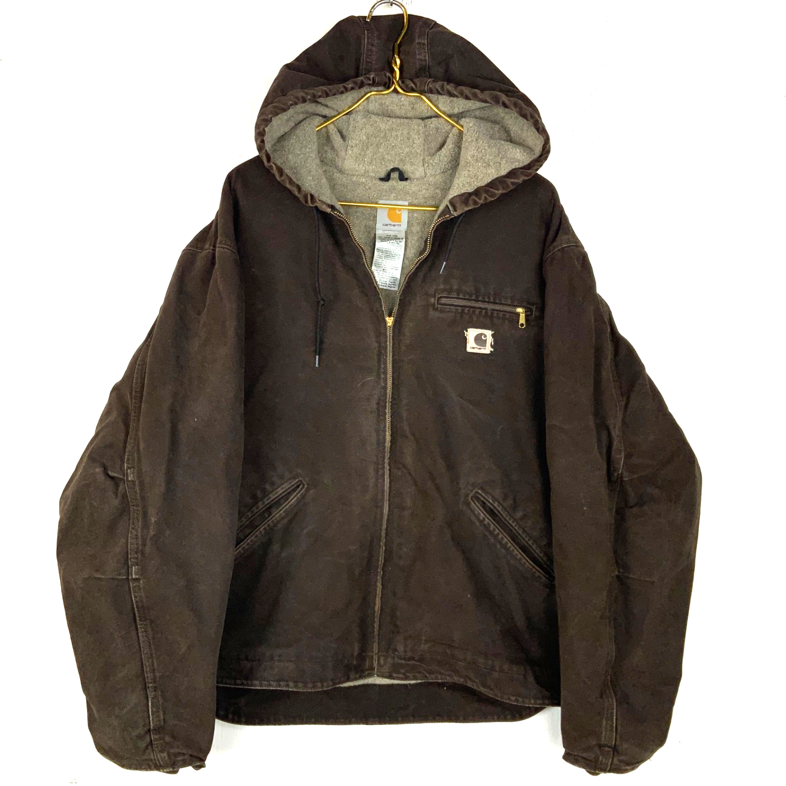 Carhartt Sierra Jacket XL Brown Full Zip Hooded Sherpa Lined Work Wear J141 Dkb