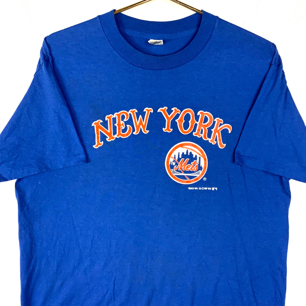 Vintage New York Mets T-shirt XL Blue Single Stitch Made Usa 1987 Mlb Trench 80s