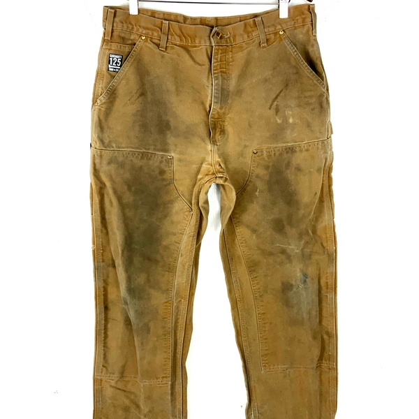 Carhartt Double Knee Dungaree Canvas Workwear Pants 36x34 Brown Distressed