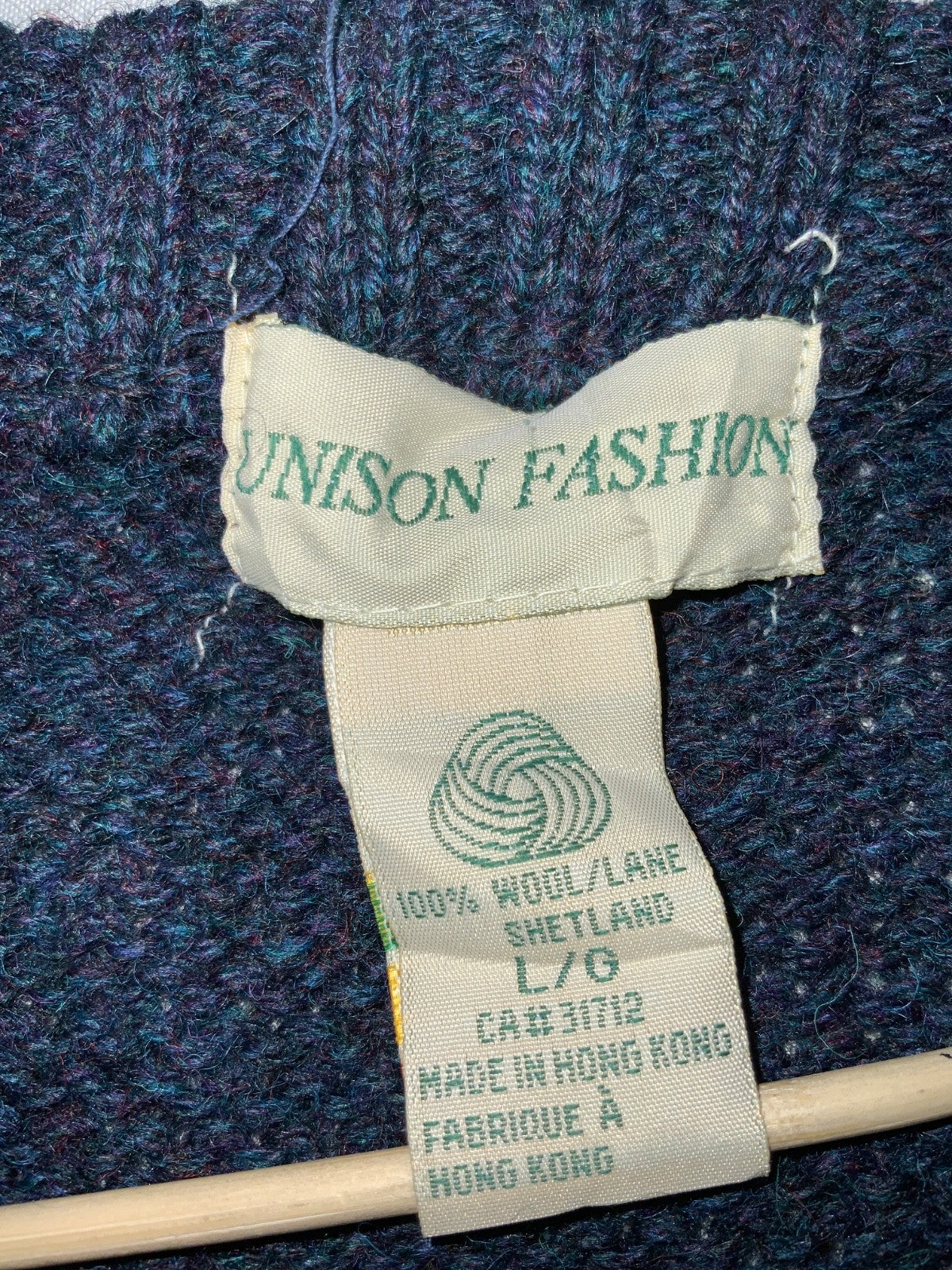 Vintage 1990s Grandpa Wool Knit Sweater Large Blue Crewneck Pattern