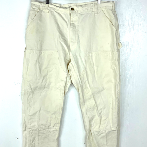 Vintage Carhartt Double Knee Dungaree Canvas Workwear Pants 42x30 White