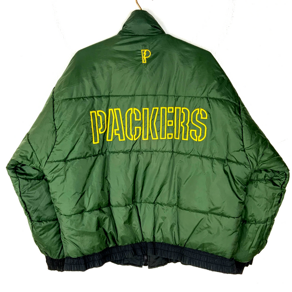Vintage Green Bay Packers Proplayer Puffer Jacket Large Green Nfl Reversible