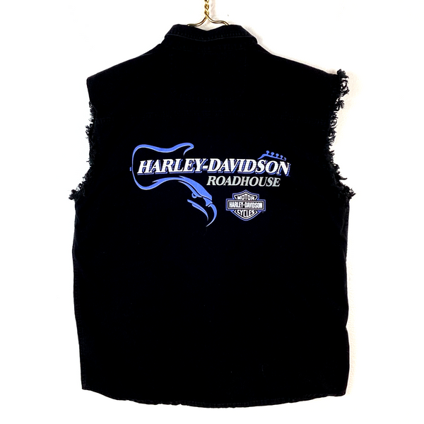Vintage Harley Davidson Vest Shirt Size Medium Black Sleeveless Button Up