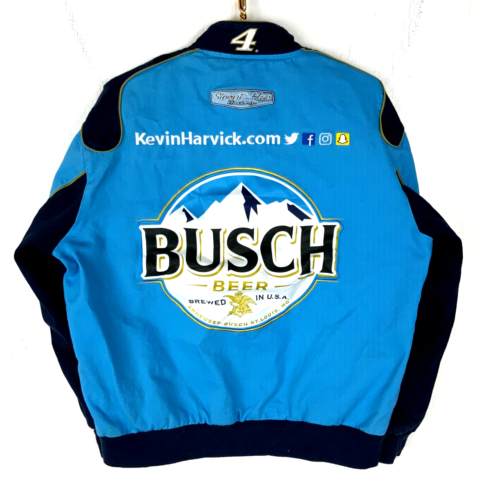 Kevin Harvick Nascar Jacket Snap Button Large Blue Jeff Hamilton Design Busch