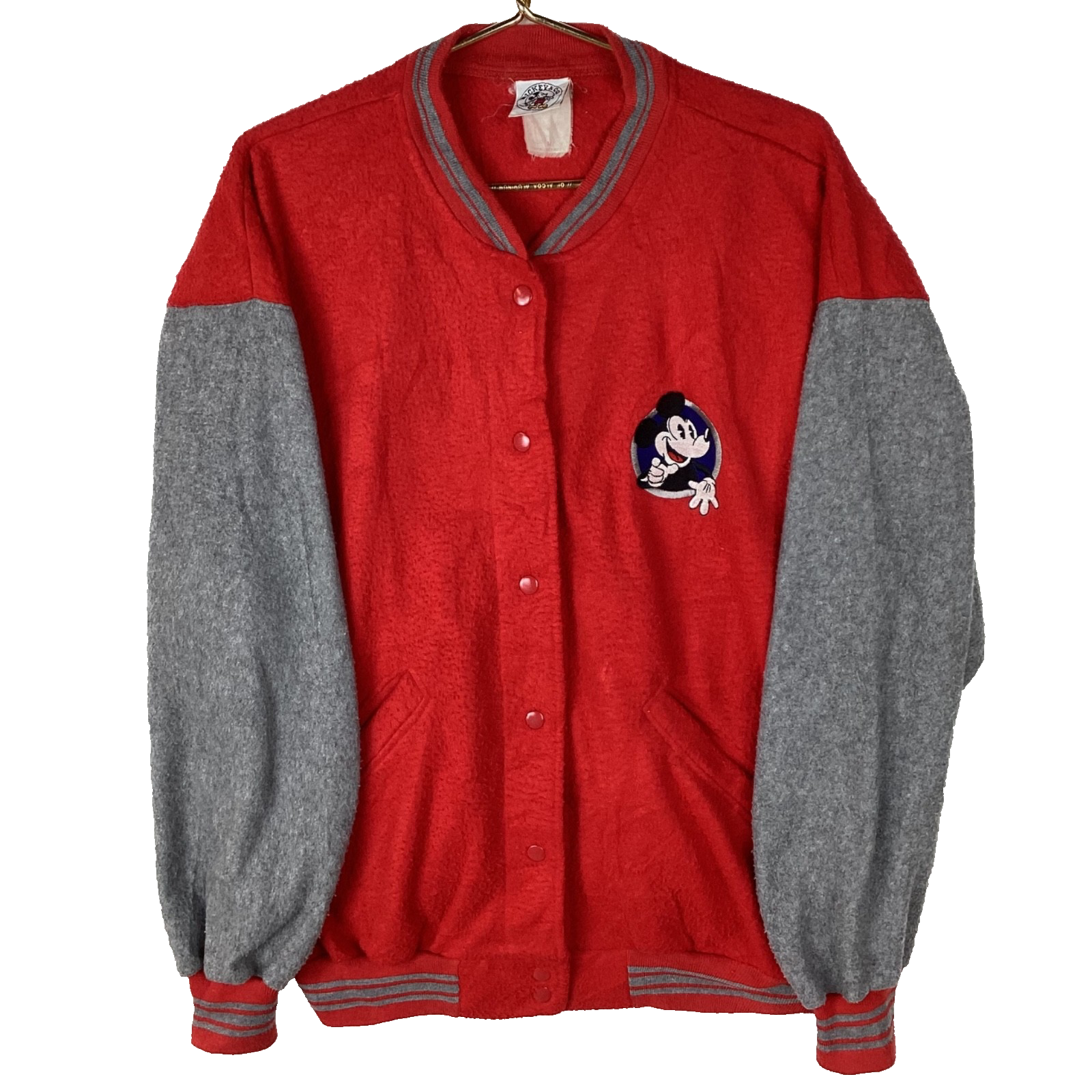 Vintage Mickey Mouse Fleece Sweater Jacket Sweater Medium Script 90s Red Disney