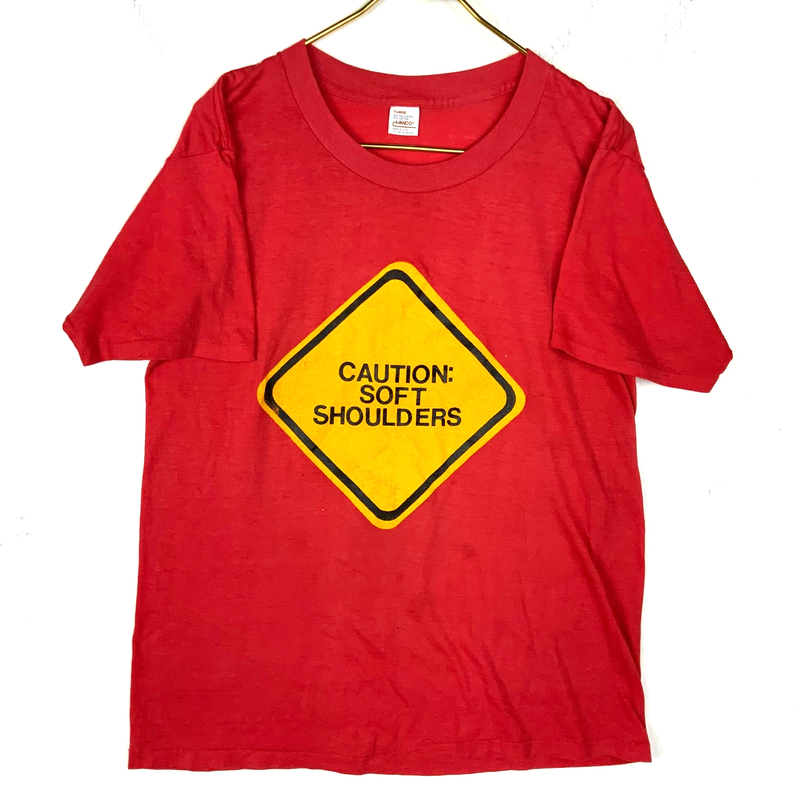 Vintage Caution Soft Shoulders T-Shirt XL Red Made Usa Single Stitch 80s