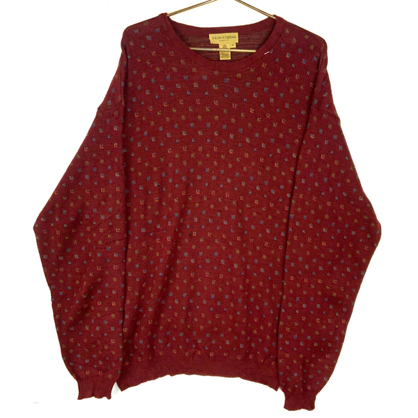 Vintage Tricots St Raphael Knit Wool Sweater Size XL Red Patterned 90s