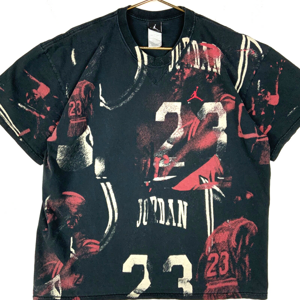 Y2K Air Jordan T-Shirt Size XL Black Nba Michael Jordan All Over Print