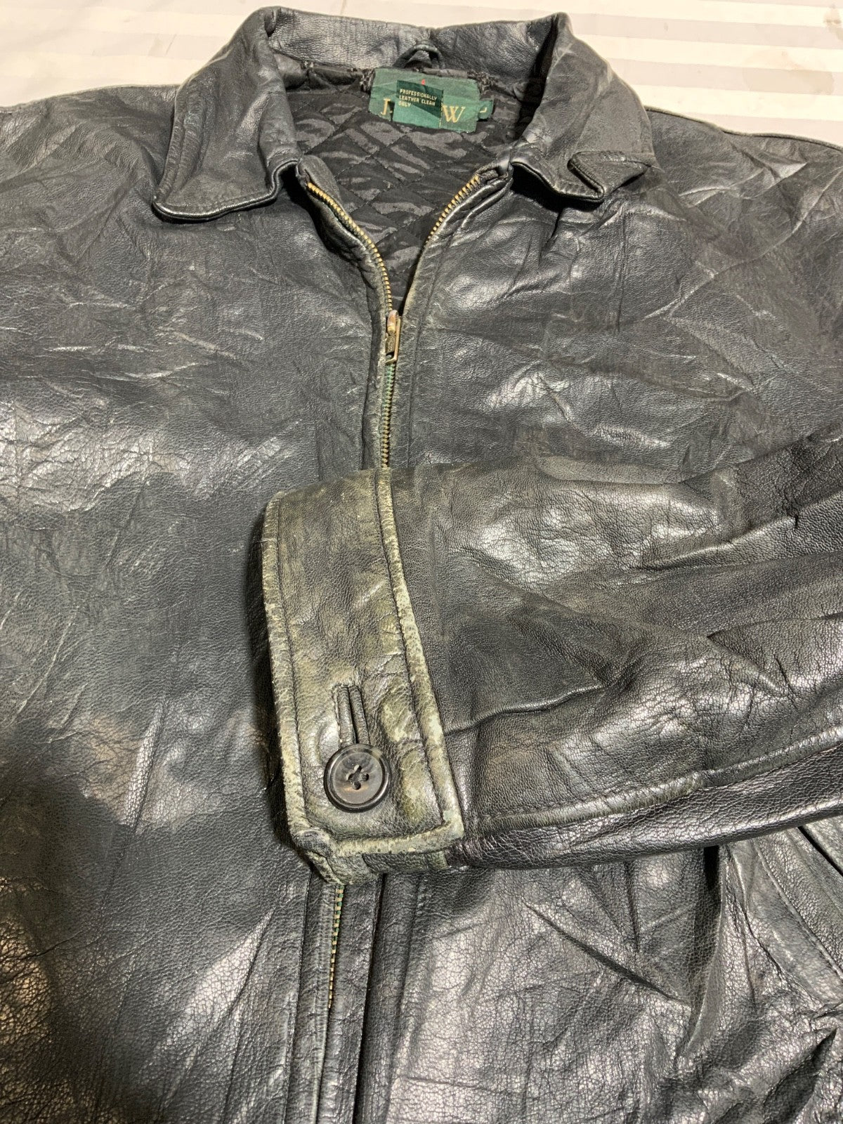 Vintage J.Crew Leather Bomber Jacket Large Black Full Zip Lined