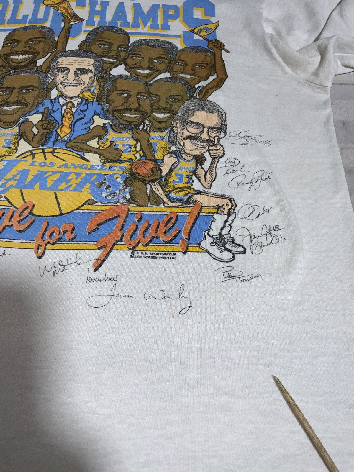 Vintage Los Angeles Lakers Caricature T-Shirt Large White 1987 Nba Champs 80s
