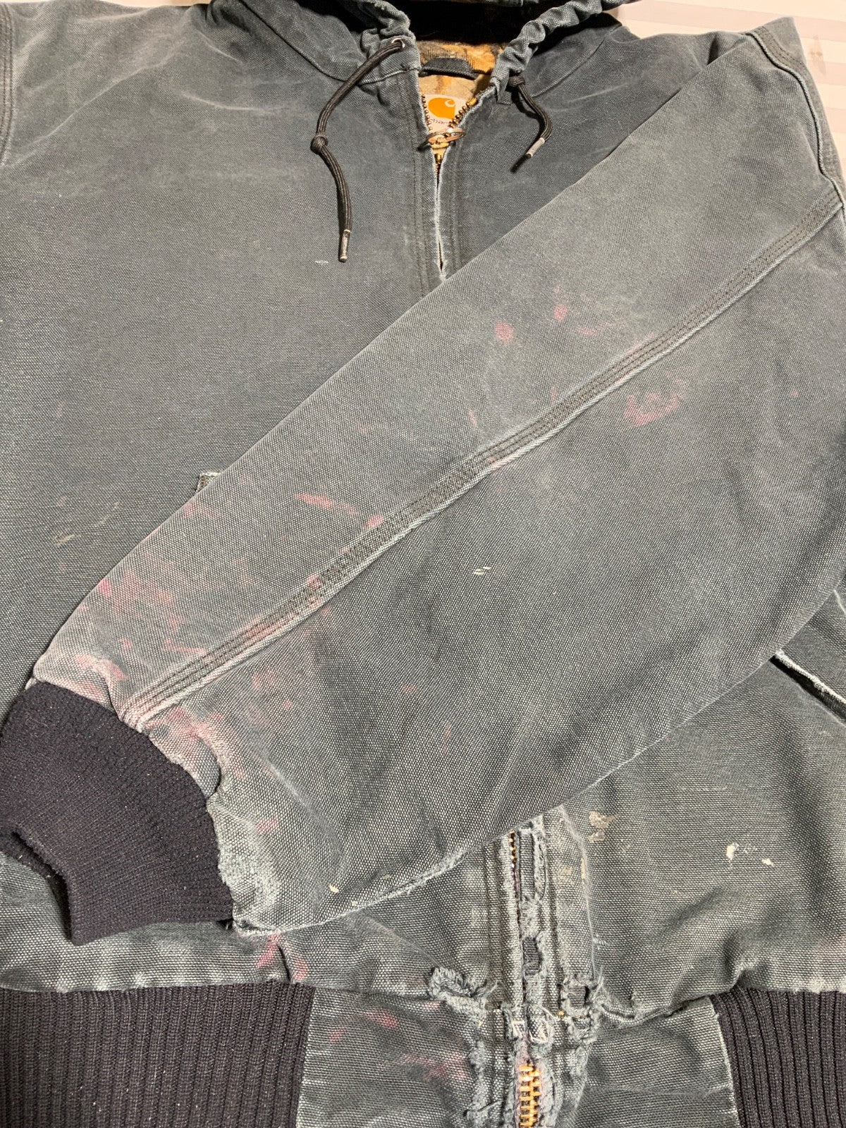 Carhartt Jacket 2XL Black Hooded Full Zip RealTree Camo Lined Work Wear