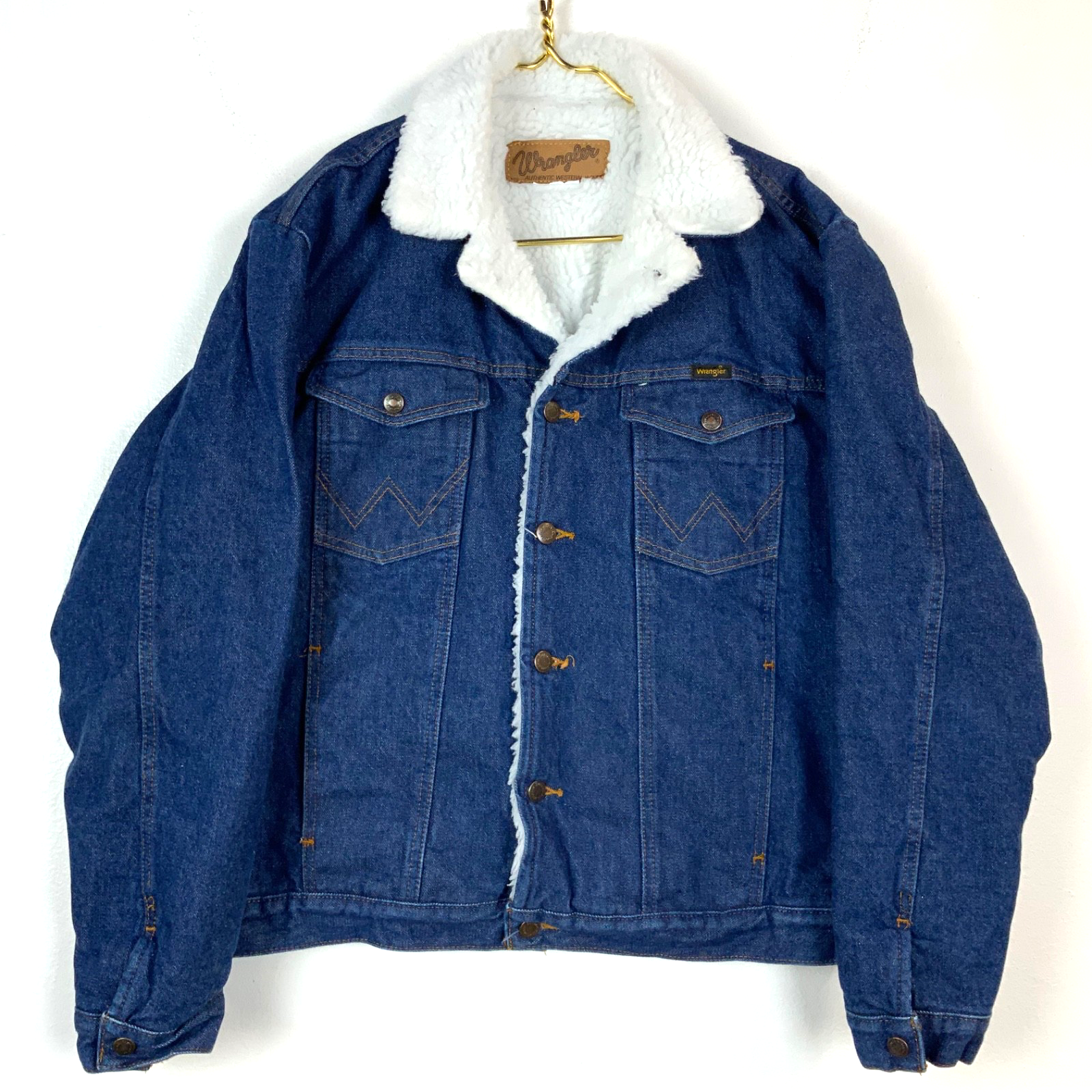 Vintage Wrangler Western 1980s Denim Jean Jacket Large Button Up Sherpa Lined