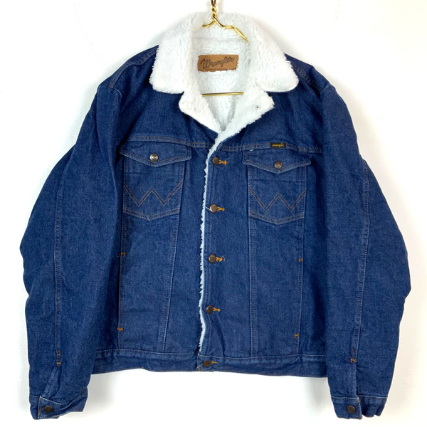 Vintage Wrangler Western 1980s Denim Jean Jacket Large Button Up Sherpa Lined
