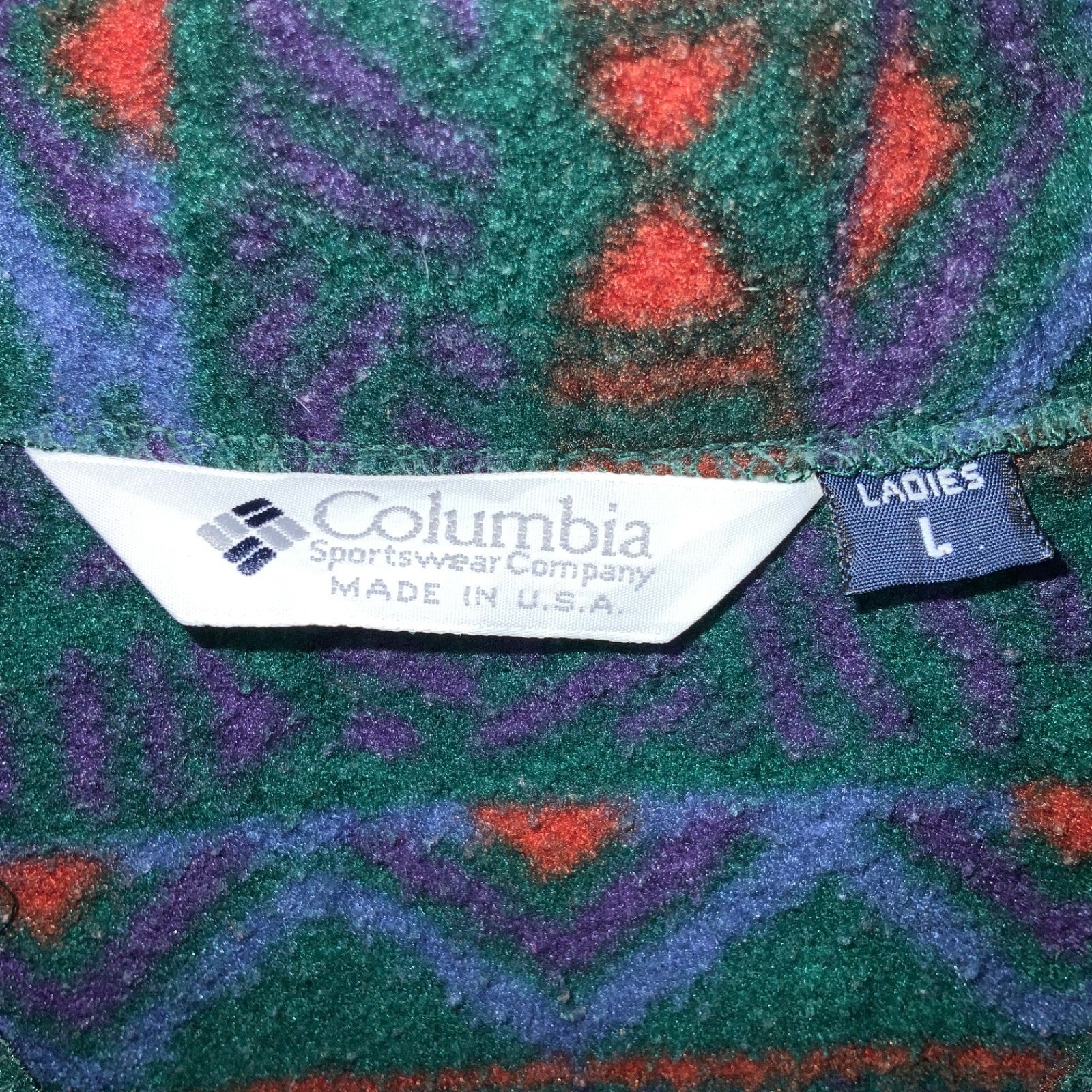 Vintage Columbia Fleece Sweater Jacket Large Made Usa Full Zip Fair Isle 90s