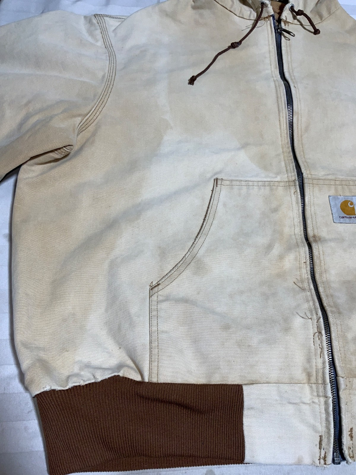 Vintage Carhartt Jacket XL Brown Hooded Full Zip Active Lined Work Wear 90s