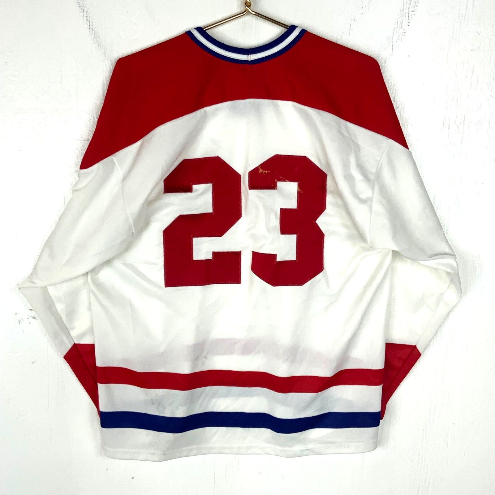 Vintage Navy Hockey Jersey Large Ccm White Made Canada 80s