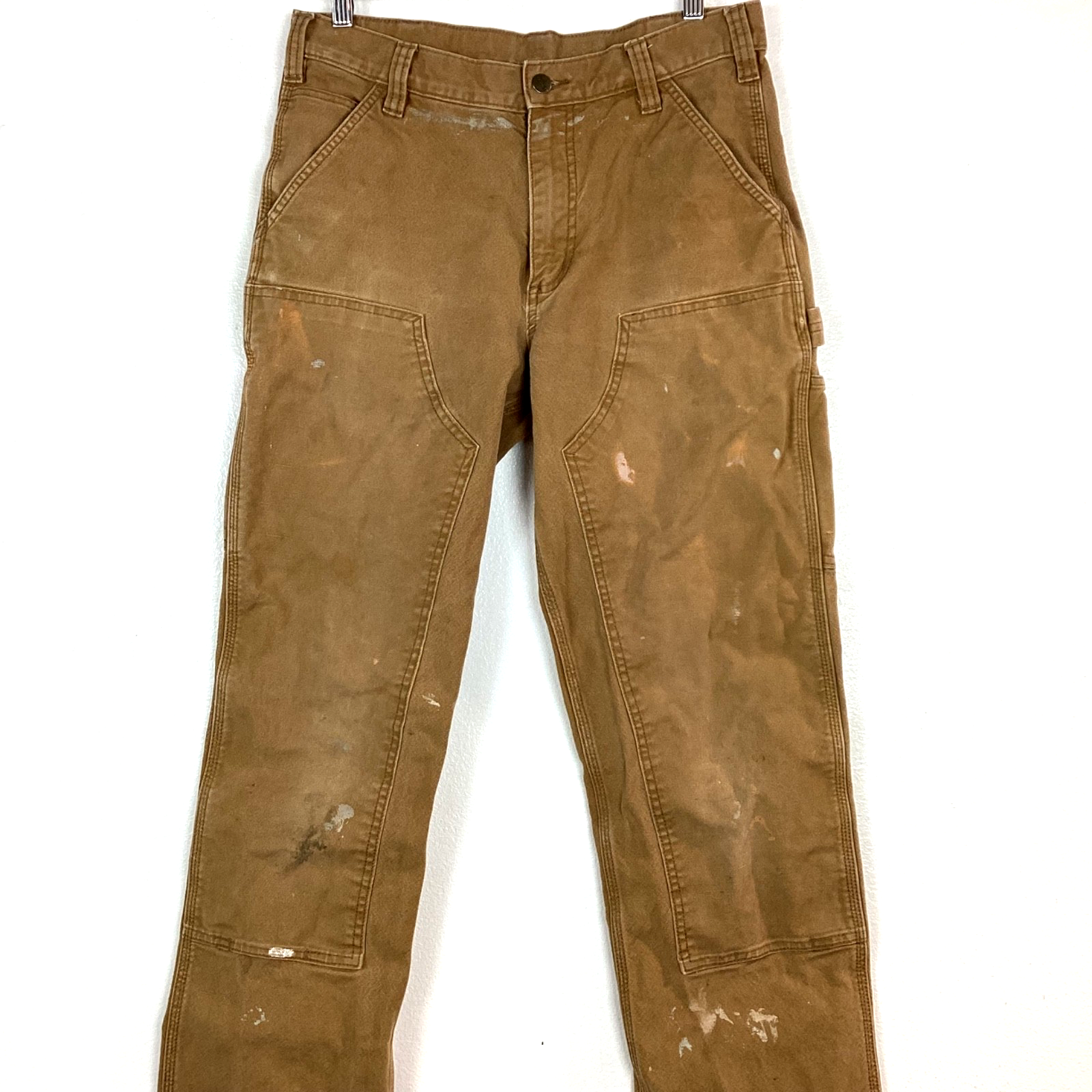 Carhartt Double Knee Dungaree Canvas Workwear Pants Size 32x36 Brown