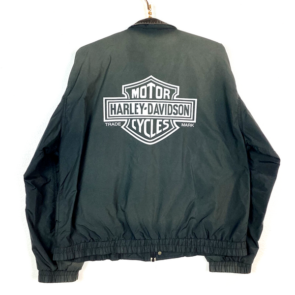 Vintage Harley Davidson Windbreaker Jacket Size Large Green Full Zip Made In Usa